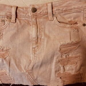 Distressed Pink Denim Skirt